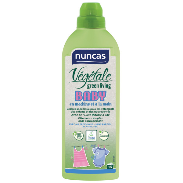 NUNCAS - Lessive Liquide Hypoallergénique Végétale Baby 750 ml