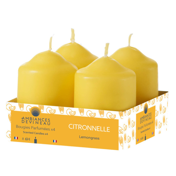 DEVINEAU - Bougies Citronnelle D38 H56 Lot de 4 en Barquette