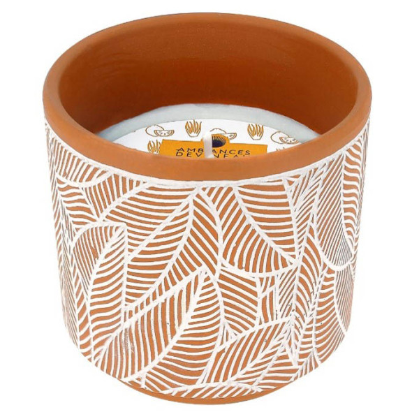 DEVINEAU - Bougie Citronnelle Pot Terre Cuite Motif Feuilles 380 g