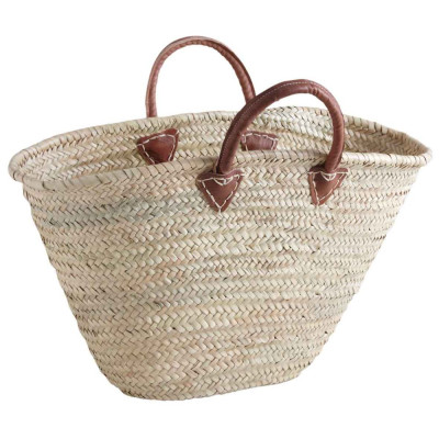 AUBRY GASPARD - Panier Couffin Palmier Naturel + Poignées Cuir 60 cm