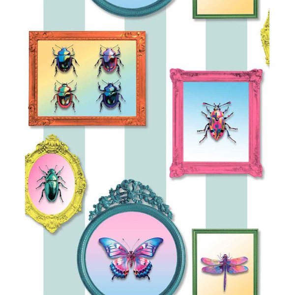 DECOR DESIGN - M895-01 - Vinyle Sur Intissé Entomologie Pop Bleu 10 x 0.53 m