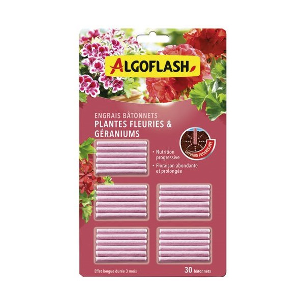 ALGOFLASH. - Engrais géraniums et plantes fleuries bâtonnets x30