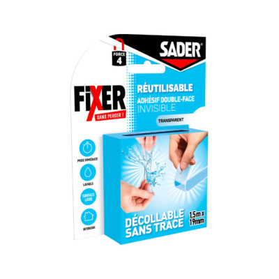 QUELYD - Adhésif Double Face Réutilisable Fixer Sans Percer 1.5 m x 19 mm