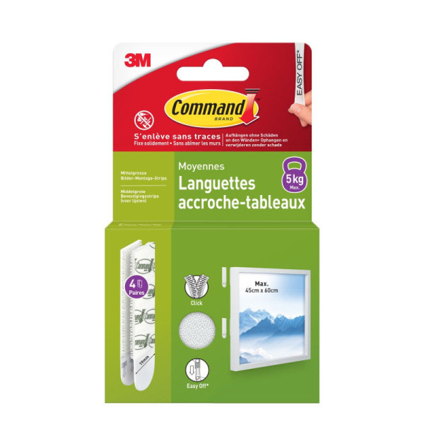 3M - Languettes Adhésives Accroches Tableaux Command Lot de 4 Paires