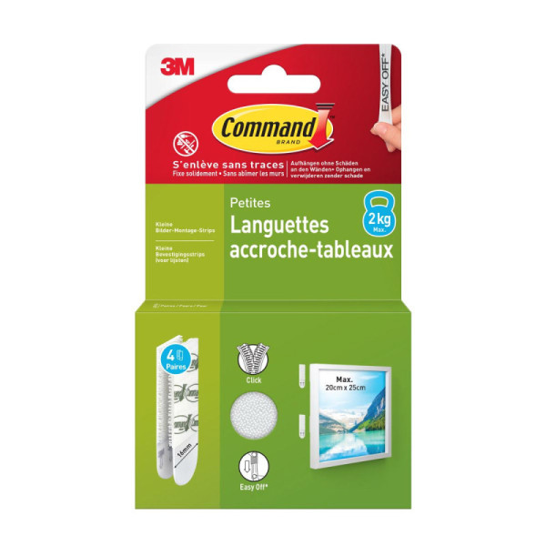 3M - Languettes Adhésives Accroches Tableaux Command Lot de 4 Paires