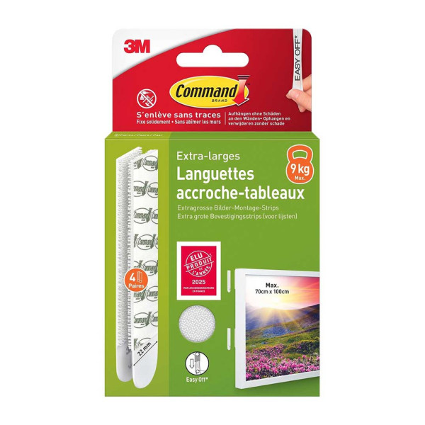 3M - Languettes Adhésives Accroches Tableaux Command Lot de 4 Paires