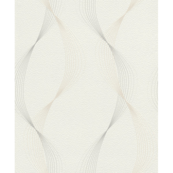 DECORAMA - 475678 - Papier Peint Vinyle Motif Courbes Blanc Argent