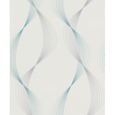 DECORAMA - 475623 - Papier Peint Vinyle Motif Courbes Blanc Turquoise