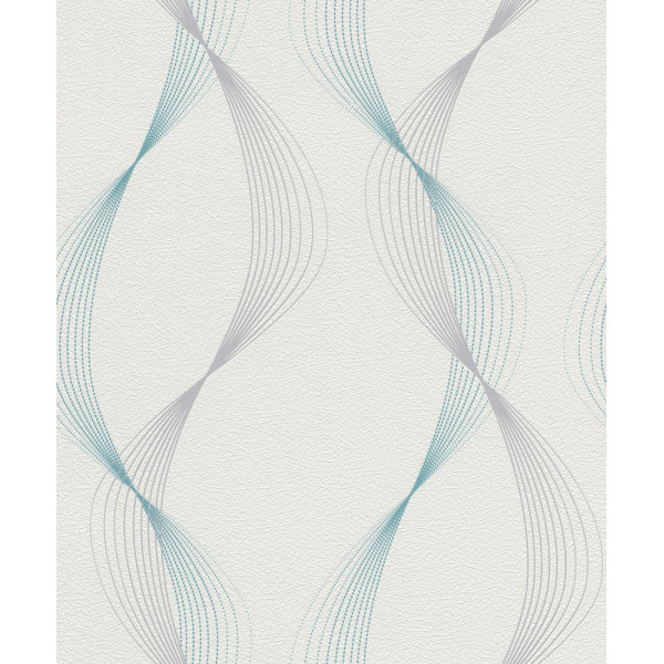 DECORAMA - 475623 - Papier Peint Vinyle Motif Courbes Blanc Turquoise