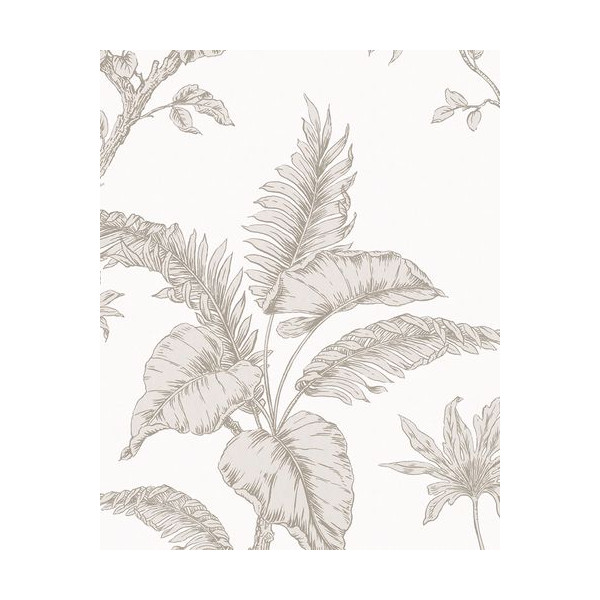DECORAMA - 31845 - Papier Peint Intissé Effet Feuillage Exotique Beige Sur Blanc Cassé