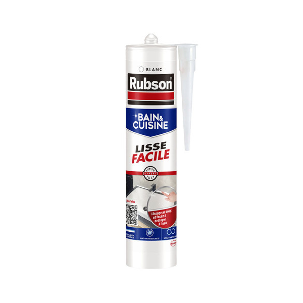 RUBSON - Mastic Silicone Bain et Cuisine Lisse Facile Blanc 280 ml