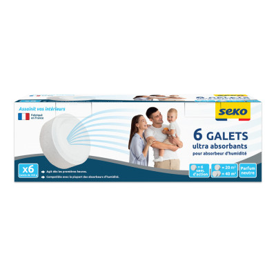 SEKO - Recharges Absorbeur dHumidité 6 Galets de 450 g Parfum Neutre