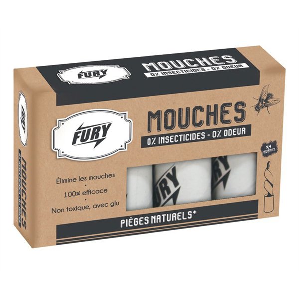 FURY - Mouches ruban adhésif écologique à la glu boîte de 4