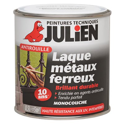 JULIEN - Peinture Laque Antirouille Métaux Ferreux Mat Noir Ferronnerie 0.5L