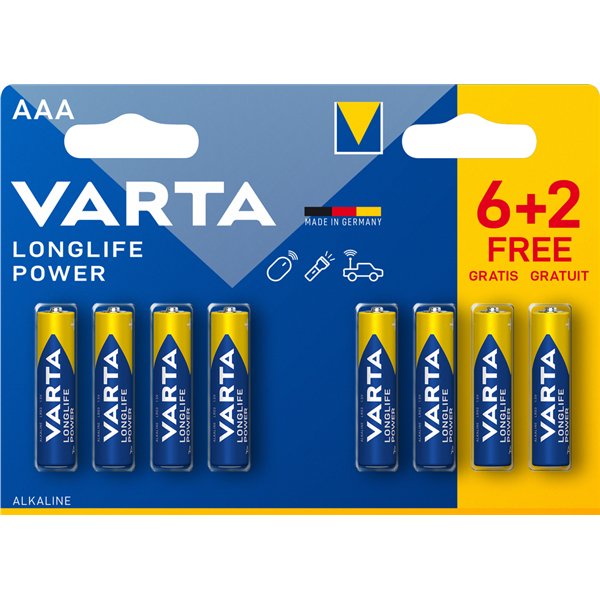 VARTA - Pile LR03 high energy 6 piles + 2 gratuites sur carte