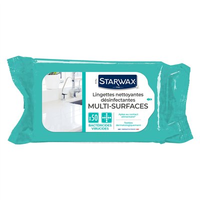 STARWAX - Lingettes Nettoyantes et Désinfectantes Multi-Usages Paquet de 50 Lingettes