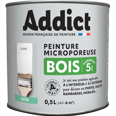 ADDICT - Peinture Bois Satin Microporeuse 0.5L gris argent