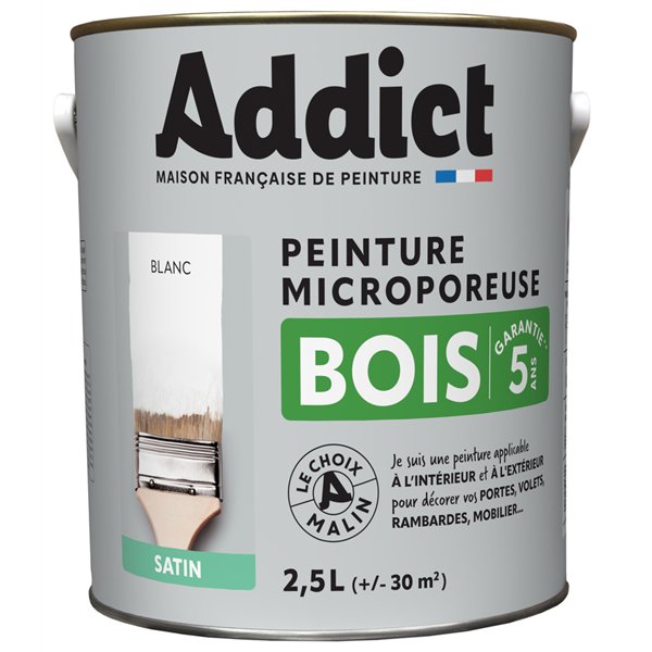 ADDICT - Peinture Bois Satin Microporeuse 2.5L Ivoire