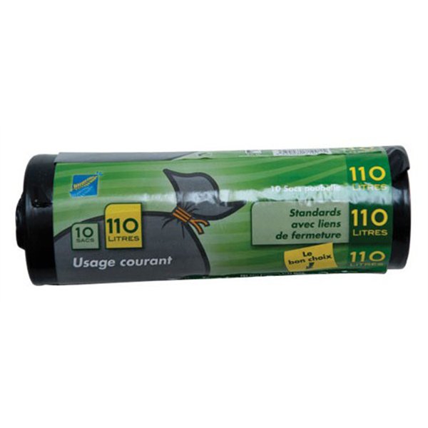 ELBE - Lot de 10 sacs poubelle 110 L Noirs - Standard