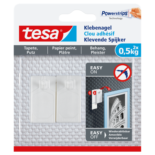 TESA - Clou Adhésif Surfaces Texturées 0.5kg Lot de 2 Sous Blister