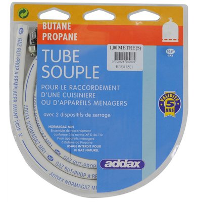 ADDAX - Tube Souple 6x12mm Butane Propane Normagaz + 2 Colliers en Blister