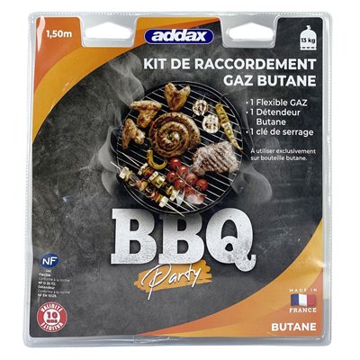 ADDAX - Kit Flexible Plancha & Barbecue + Détendeur Butane 1m50 + Manique Silicone en Blister