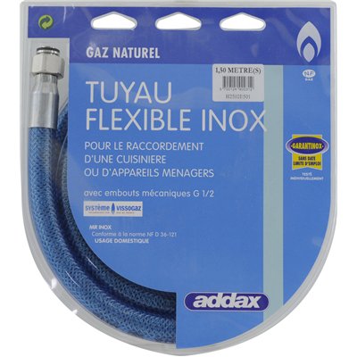 ADDAX - Tuyau Flexible Inox Gaz Naturel MR-INOX - Date Illimitée en Blister