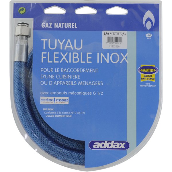 ADDAX - Tuyau Flexible Inox Gaz Naturel MR-INOX - Date Illimitée en Blister