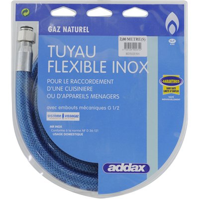 ADDAX - Tuyau Flexible Inox Gaz Naturel MR-INOX - Date Illimitée en Blister