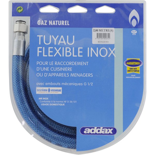 ADDAX - Tuyau Flexible Inox Gaz Naturel MR-INOX - Date Illimitée en Blister