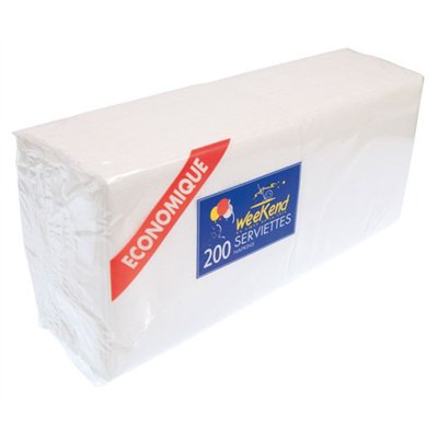 WEEK-END - Lot de 200 Serviettes en papier Blanc 30 x 30 cm 1 pli