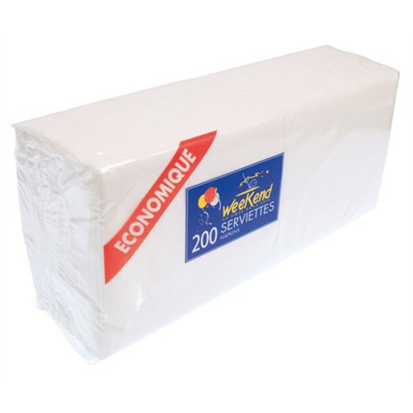 WEEK-END - Lot de 200 Serviettes en papier Blanc 30 x 30 cm 1 pli