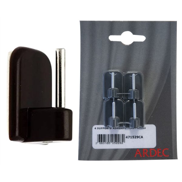 ARDEC - Supports Adhésifs Plastique Noir Carte de 4