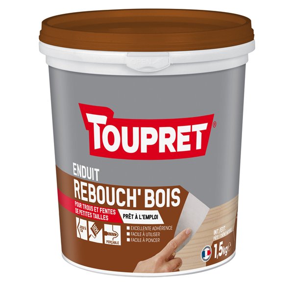 TOUPRET - Enduit rebouch bois pâte intérieur extérieur 1.5kg