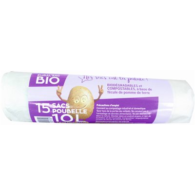 SCHWEITZER - Sac poubelle 10 litres liens coulissants biodégradables x 15