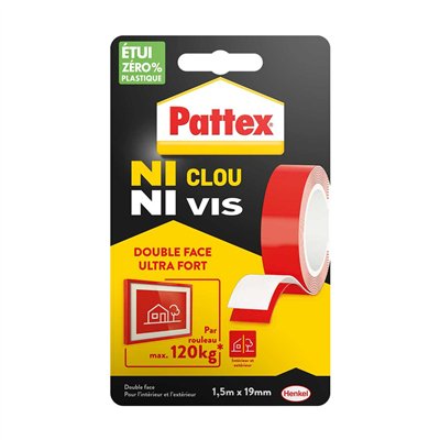 PATTEX - PATTEX Adhésif Fixation NCNV Double Face 120kg 19mm*1.5m