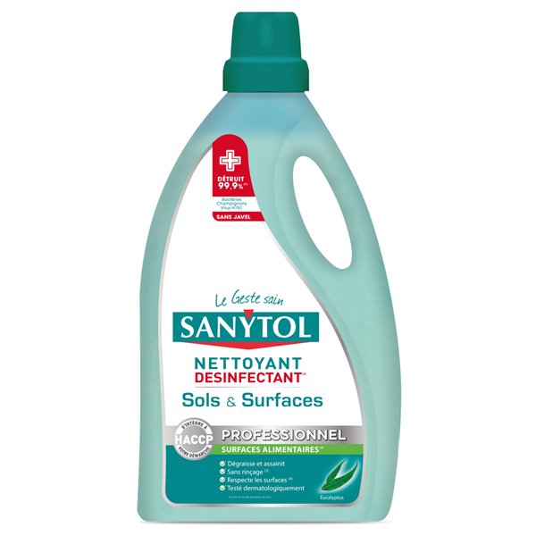 SANYTOL - Nettoyant Désinfectant Sols & Surfaces Eucalyptus Flacon de 5L