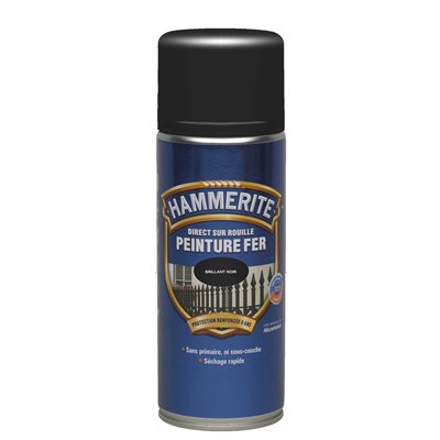 HAMMERITE - Peinture Fer - Direct sur Rouille Noir Brillant Aérosol 400ml
