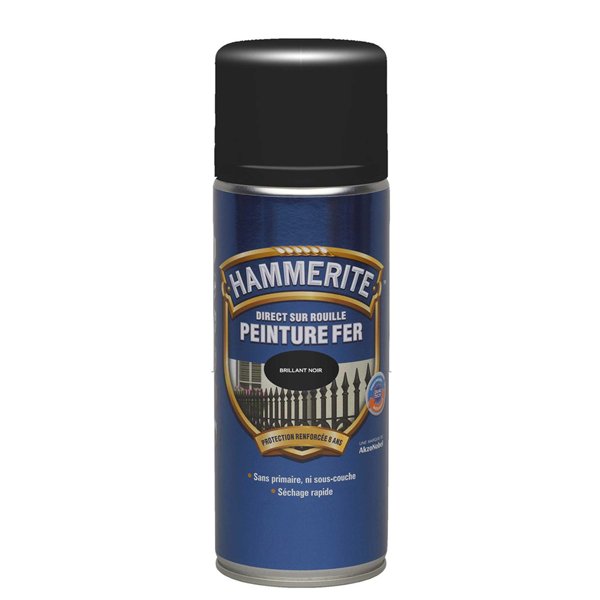 HAMMERITE - Peinture Fer - Direct sur Rouille Noir Brillant Aérosol 400ml