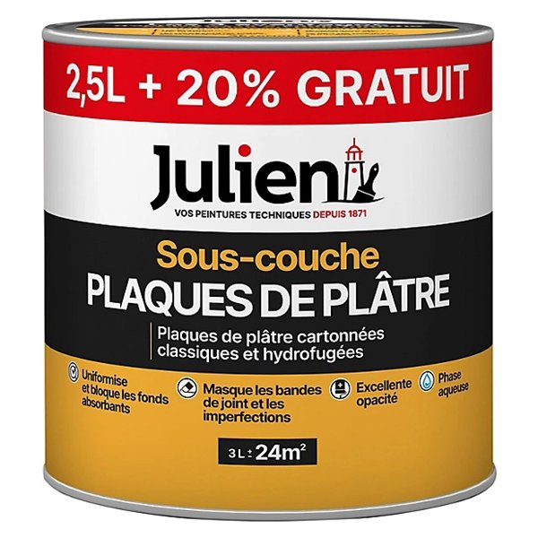 JULIEN - J6 - Sous-couche Plaques de Plâtre 2.5L +20% Gratuit
