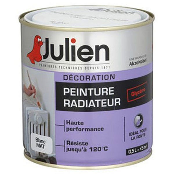 JULIEN - Peinture Radiateur Glycéro Blanc Satiné 0.5L