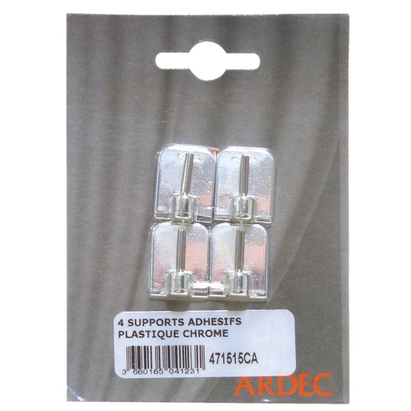 ARDEC - Supports Adhésifs Plastique Chromé Carte de 4