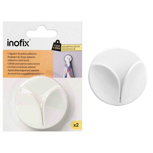 INOFIX - Accroche torchon adhésif blanc en blister de 2