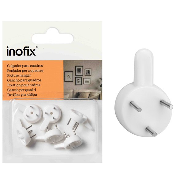 INOFIX - Crochet Mural Blanc 24x13x14mm Lot de 6 Sous Blister