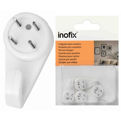 INOFIX - Crochet Mural 31x16x12mm Lot de 4 Sous blister