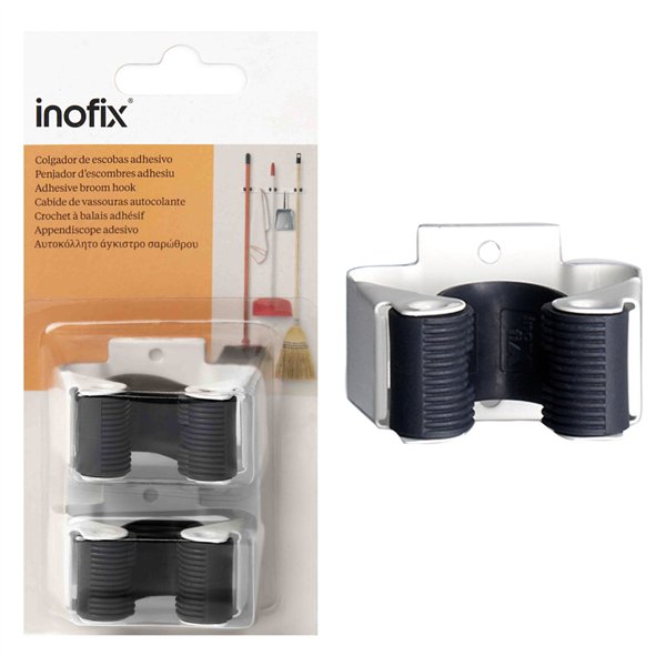 INOFIX - Crochet à balai adhésif + vis blanc - Lot de 2