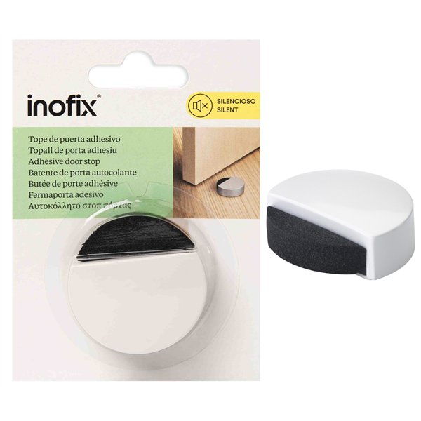 INOFIX - Butée de porte adhésive silencieuse chrome en blister de 1