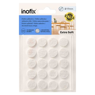 INOFIX - Patin Feutre Adhésif en Laine x20 Blanc Ø17mm