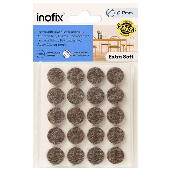 INOFIX - Patin Feutre Adhésif en Laine x20 Marron Ø17mm