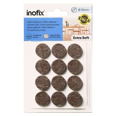 INOFIX - Patin Feutre Adhésif en Laine x12 Marron Ø22mm